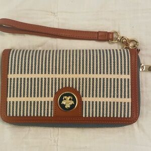 Spartina 449 Blue and Brown Striped Wristlet